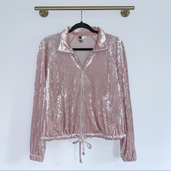 Crushed Velvet Rose Gold Pink Full Zip Jacket - Picture 2 of 11
